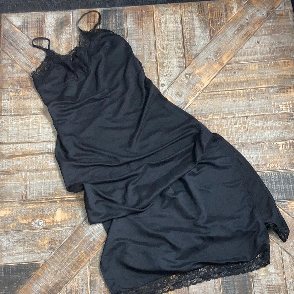 Y.A.S. On Asos black slip dress w/lace details. XS